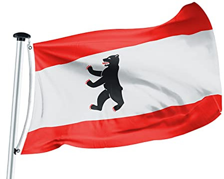 FLAGLY Premium Flagge Berlin 100x150cm -115g/m² Stoffgewicht - gedruckt, robustes und witterungsbeständiges Glanzpolyester mit Ösen (100 x 150 cm, Berlin)