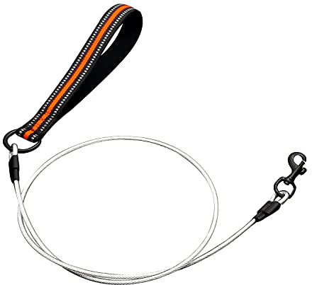 Suredoo Chew Proof Hundeleine, Widerstandsfähigem Metall Seil Leine, Kaubeständige Edelstahl Metall-Hundekettenleine mit Gepolstertem Griff (Orange)