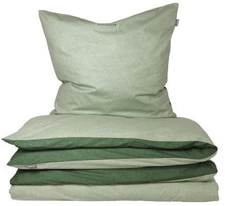 Schiesser Bettwäscheset Doubleface | Renforcé | 100% Baumwolle aus nachhaltiger Produktion | 155x220cm + 80x80cm | Grün