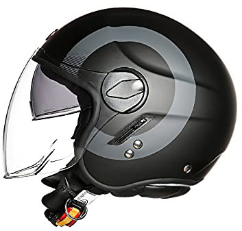 LIONCIANO Casco Moto Demi-Jet Moto Cross Casco Scooter Caschi Motorino Vintage DOT Omologato Donna Uomo, Casco Semiaperto Con Visiera Antigraffio(Nero Opaco Syrah Rose, XL=59-60cm)