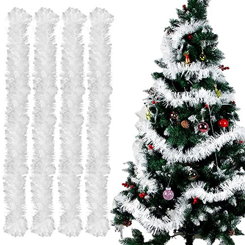 Guirnalda de Oropel Navidad, 4pcs Espumillon Arbol Navidad, 2m Espumillón de Navidad, Oropel Navidad, Espumillon Decoración para Fiesta Árbol de Navidad (Blanco)