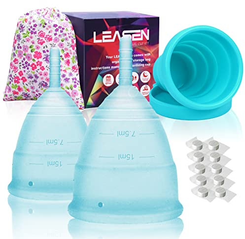 LEASEN Set 2 Coppetta Mestruale in Silicone Medicale Senza Lattice e Additivi, Comoda, Ecologica, Sicura, Coppetta Mestruale Morbida, TAGLIA M + TAGLIA L