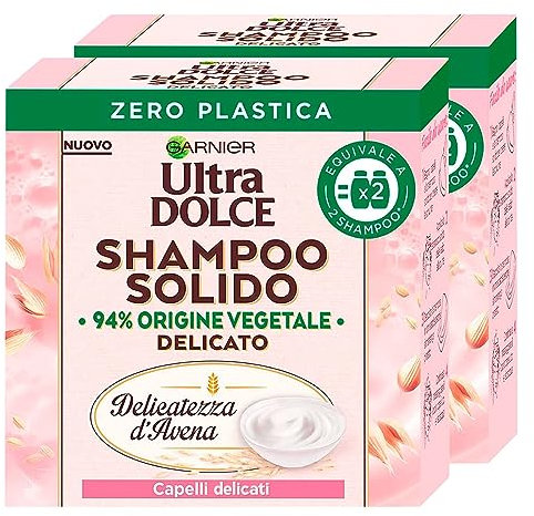 Garnier Ultra süßes festes Shampoo mild Hafermild mit Inhaltsstoffen natürlichen Ursprungs für normales Haar - 2 feste Shampoos à 60 g