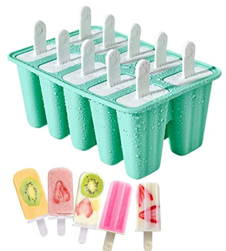 Moules à Popsicle,10 cavités, Moules à Popsicle en Silicone Créatifs Fait Maison, Démoulage Facile, Recette de Popsicle Réutilisable, Crème Glacée pour Enfants DIY, Vert