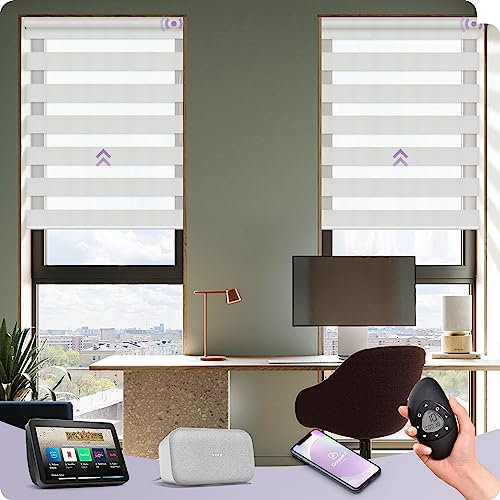 Graywind Elektrische Doppelrollo nach Maß, Wiederaufladbar Smart Duo Rollo Kompatibel mit Alexa Google, Fernbedienung Fensterrollo, Elektrische Jalousien Lichtdurchlässig und Verdunkelnd, Weiß