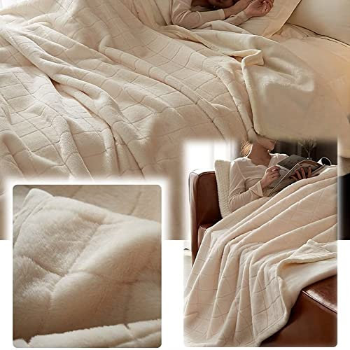 Felldecke als Kuscheldecke und Tagesdecke 180x200cm Wohndecke/Sofadecke Verdicken und Warm halten Winterdecke Plüsch-Bettdecke Für Bett Sofa Schlafzimmer, extra weiche, Weiß