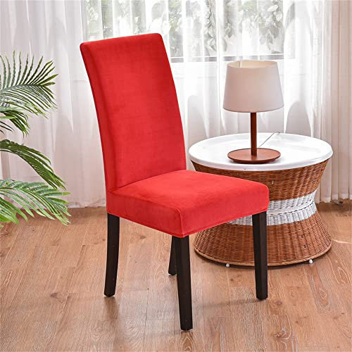Morbuy Samt Stuhlhussen Set Stretch Stuhlbezug für Esszimmerstühle, Einfarbig Velvet Waschbarer Stuhlhussen Schwingstühle Stuhlüberzug für Haus Hotel Hochzeit Partys (4er Set,Rot)