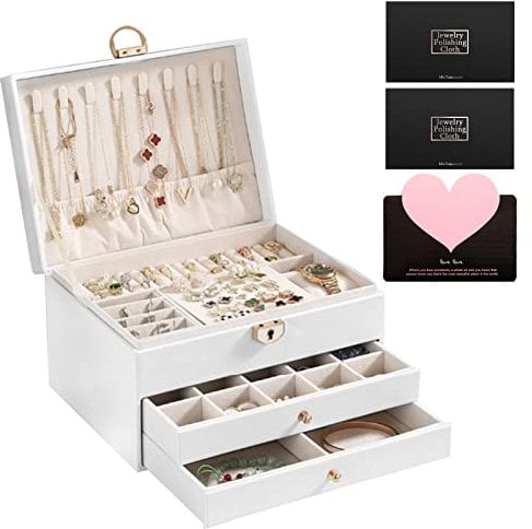 YUTUY Scatola Portagioie a 3 livelli,Porta Gioielli Donna, da viaggio, Include 2 panni per lucidare l'argento e un biglietto di auguri, per riporre anelli/collane