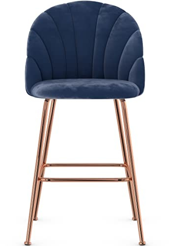 Crystal Rose Gold Bar Stool (Navy Velvet)