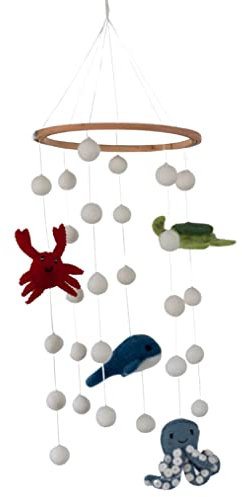 your castle Baby Mobile aus Filz, Handgearbeitet, fairer Handel, nachhaltige Deko aus Filz, Babyzimmer Deko für Mädchen & Jungen, zum Aufhängen über Wickeltisch Babybett Laufstall - Meerestiere