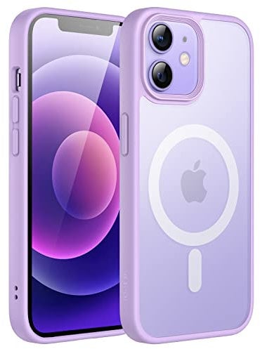 JETech Magnetisch Hülle für iPhone 12/12 Pro 6,1 Zoll Kompatibel mit MagSafe, Durchscheinende Matt Handyhülle Rückseite Dünn Stoßfest Schutzhülle (Helles Lila)