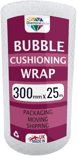 Bubble Cushioning Wrap for Packaging and Mailing and House Moving, Heavy Small Air Bubbles, 300mm x 25m Roll Packing or Storage (300mm x 25m)