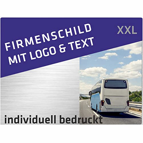 INDIGOS UG - Firmenschild - Schilder selbst gestalten 60x40 cm - Edelstahllook - Logo, Firmenname, personalisierte Geschenke - Foto Wunschtext - Schild Rezeption Lobby Firma Hotel Empfang
