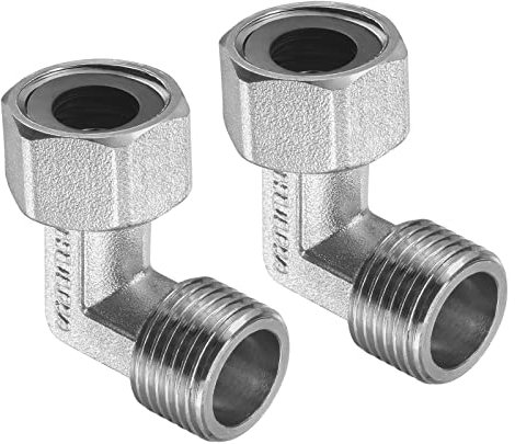 M METERXITY 2 Paquet 90 Degré Coude - Tuyau Raccord 90 Degré, L Forme Tuyau Raccord avec Joints d'étanchéité, Appliquer à Air Eau, (G1/2 Mâle à Femelle Filetage, Argent)