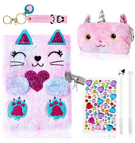 Journal intime avec cadenas pour filles, journal pour filles, journal intime secret avec pochette à stylo, porte-clés panda, stylo patte de chat