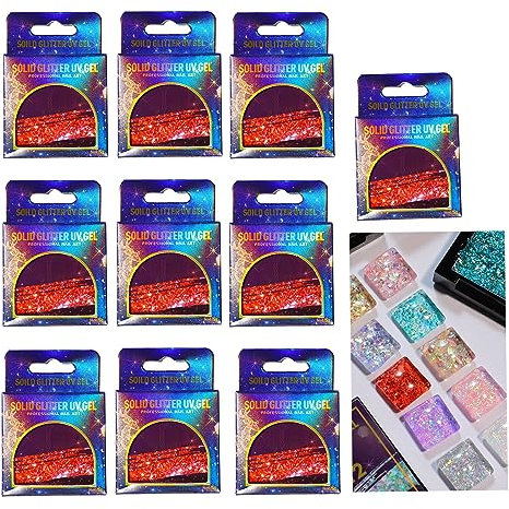 Holzsammlung Solid Gel Nail Polish Kit, 10 Colors Shining Glitter Cream Pudding Gel Sequins Nail Gel Polish Set, Professional UV Soak Off Gel Nail Art DIY Manicure Nail Design for Home Salon, 8g