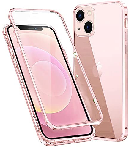 Colala Case for iPhone 15 Plus Magnetic Cover Magnetic Adsorption Technology Metal Frame Case Aluminum [Front and Back 9H Tempered Glass] 360° Full Protection Ultra Slim Case - Pink