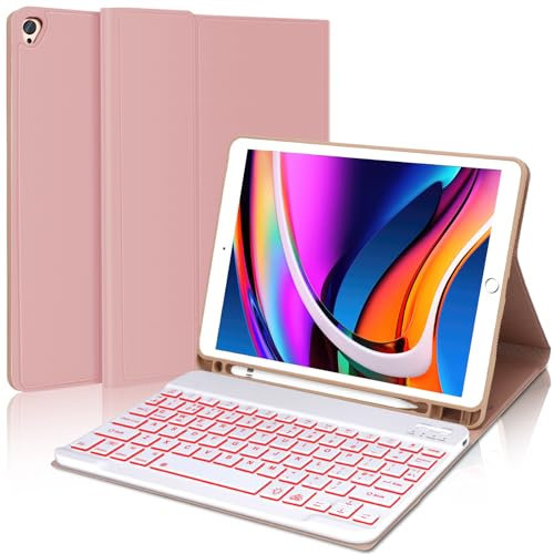 FOGARI Keyboard Case for iPad 10.2 | Keyboard Case for iPad 9th 8th 7th Generation | Smart Cover with Detachable Bluetooth Backlit UK Keyboard for iPad Pro 10.5/Air 3 - Rose Gold