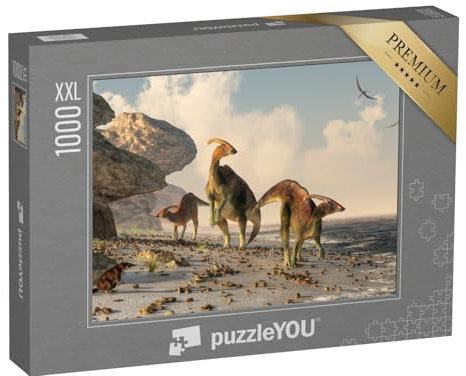 Puzzle 1000 Teile XXL „Eine 3D-Illustration: DREI Parasaurolophus“ – aus der Puzzle-Kollektion Dinosaurier