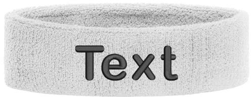 Schweißband Kopf Stirnband Headband Bestickt mit Name/Text Sportband Laufen (White)