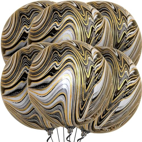 VIKY® Geburtstag Luftballons Schwarz Gold,6 Stk Schwarz Achat Folienballon Geburtstag,22 Zoll 4D Marmor Ballons Schwarz Gold,Helium Ballon für Kindergeburtstag Deko,Hochzeit,Baby Shower,Karneval Party