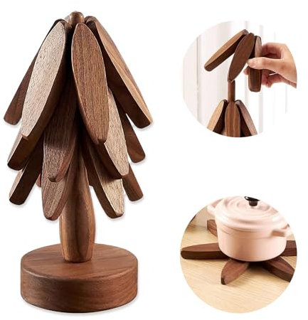 Kingbar Baumform Topfuntersetzer, Untersetzer Aus Holz, Faltbare Hitzebeständige Pads Für Küchenschüsseltöpfe Pfannen Und Teller, B