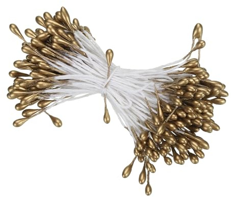 PATIKIL 3mm Doppelte Blütenköpfe Staubgefäße 150Stk Kunstblume Staubgefäß Stempel Matt Perle Blumenstempel für Heimwerker Weihnachtskarte Hochzeit Dekoration Gold Braun