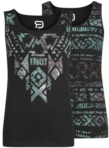 RED by EMP Damen schwarzes Top mit grafischen Motiven im Doppelpack XXL