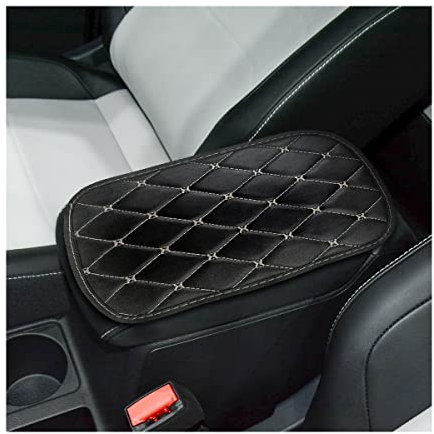 Adunsiaoto Auto Armlehnenkissen Leather, Auto-Armlehnenkissen aus Leder, Auto PU Leder Armlehnen Mittelarmlehne Pad, Auto Sitz Abdeckung Armlehnenkissen(Schwarz/Beige)