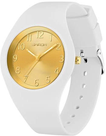 Damen-Armbanduhren, wasserdichte Uhren für Damen, Sportuhren, Damenuhr mit großem Zifferblatt und weichem Silikonarmband, einfache Uhr für Teenager, Krankenschwestern, Weiß/Gold