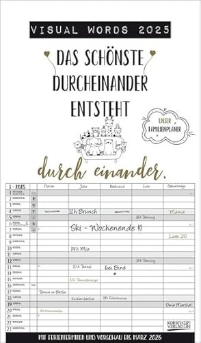 Visual Words - Familienplaner 2025 für 5 Personen - Korsch-Verlag - Kalender mit genialen Sprüchen und 5 Spalten zum Eintragen - 27 cm x 46 cm