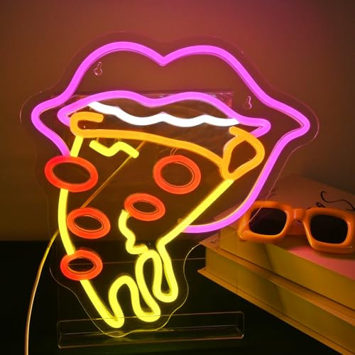 NYXEN Panneau néon à pizza - À intensité variable - 34 cm x 32 cm - Panneau lumineux sur le mur - Pour la décoration de panneaux de magasin, cuisine, salle à manger, bar de maison, art mural, cadeaux