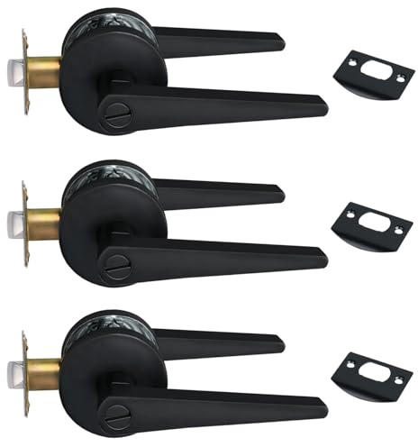 NEWBANG Leva rotonda per porta, per camera da letto o bagno, colore nero opaco, TMC8820-DB-BK-3P