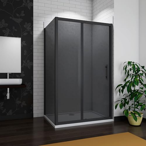 Acezanble 1000x800x1900 Black Sliding Shower Enclosure Side Panel Cubicle 8mm Nano Glass