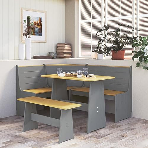 Rantry Eckbank 151 cm aus Kiefer massiv braun und grau Möbel, Bank für Balkon, Gartenbank, robuste Bank für Terrasse