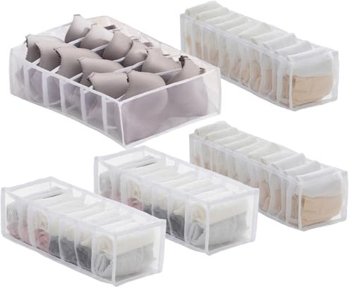 YNR Faltbarer Kleiderschrank Kleidung Organizer, 5 Stück Mesh Gitter Aufbewahrungsboxen Waschbar Tragbar für T-Shirts, Röcke, Jeans, Unterwäsche, Pullover, Leggings