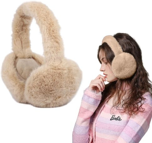 Risipu Cache-oreilles d'hiver pliables en fausse fourrure douce et chaude pour femme, kaki, taille unique