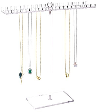 DONGKER Necklace Organizer,Acrylic Clear Necklace Holder Stand with 42 Individual Hooks for Necklaces Pendant Bracelets Ring Earrings
