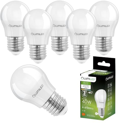 Lumiled LED Lampen E27 P45 5W ersetzt (40W Glühlampe) 6 Stück Set 470lm 4000K neutralweiß 180 Grad Lichtwinkel 230V Glühbirne Birne Leuchtmittel Kugelform Kugel Energiesparlampe