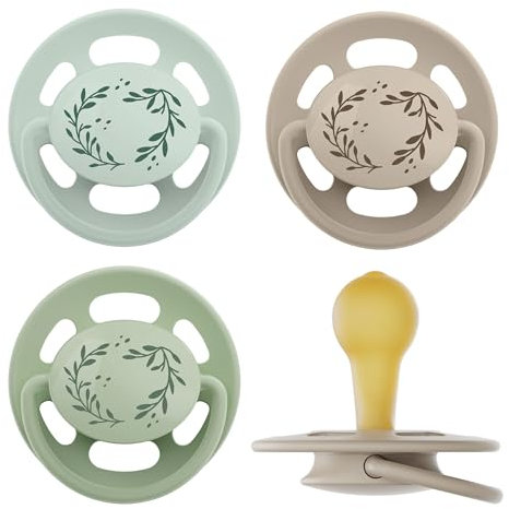 nip - Cherry Green | ab 6 Monate | 4er Pack | Stillfreundlicher, zahnfreundlicher Babyschnuller. Nachhaltiger Schnuller aus natürlichen Rohstoffen, Hellgrün/Braun