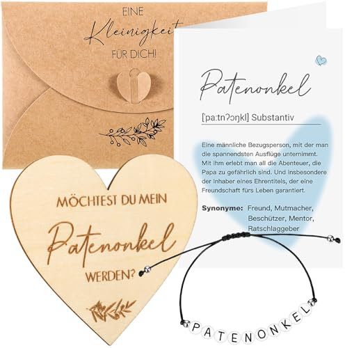 Neer Patenonkel Geschenk Enthalten Armband Herzförmiges Holzschild Definition Karte und Umschläge Möchtest du Meine Werden Taufpate Fragen für Freund Männer