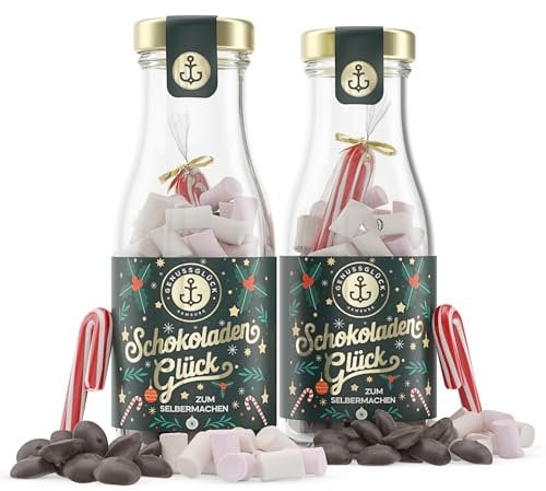 2x Schokoladenglück DIY Kakao Geschenkset zum selbermachen - Trinkschokolade mit Marshmallow's ideal als Nikolausgeschenk, Wichtelgeschenk, Mitbringsel zu Weihnachten