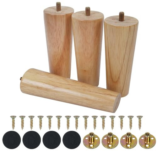FOGAWA 4pcs Pieds de Meuble en Bois Massif 15cm, Pieds d'Armoire Coniques Pieds de Table Antidérapant pour Meubles Table Chaise Armoire Canapé Bureau Cuisine