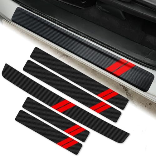 Velquioxyn 5 Stück Auto Einstiegsleisten Schutz für Subaru Forester IV/4 2012-2017 2018, Auto Einstiegsleisten Kohlefaser Aufkleber Heckstoßstange Carbon Schutzfolie(Red)