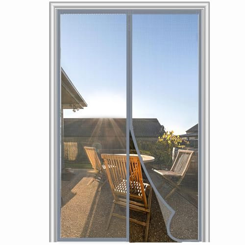 Mosquitera Puerta Magnetica,No te Preocupes por las Garras de tu Mascota，Resistente al Desgarro y Fácil de Montar，Impide la Entrada de Insectos (gris, 130 x 210)