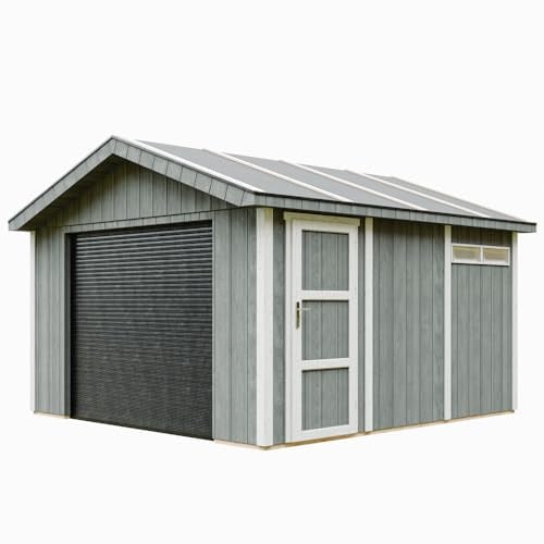 Garage Premium QUALITÄT 13 m²- L378xB412 cm- Garage für Motorräder, Fahrräder, Gartengeräte - Konstruktion aus LP Smartside-Panels - Gartenhaus Timbela M990B-CAVERN Steel