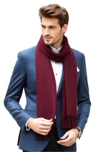 LA FERANI Herren Sommerschal Kaschmir dunkel rot 180x70cm extra dünn für formelle Anlässe Anzug elegant Stil Klassik Herrenschal Geschenk für Ihn (Dunkel Rot)