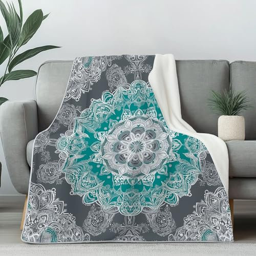 Pggong Boho Mandala Blumen Kuscheldecke Flanell Wohndecke, Decke Bohemian Pflanze Floral Fleecedecke Decke Weiche, Minimalismus Blumenmuster Sofadecke Waschbar überwurfdecke für Bett 180x200cm