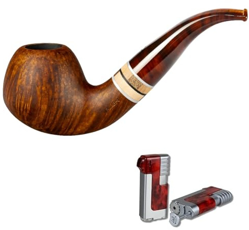 Vauen Pipe Oregon 115 édition points blancs + briquet à pipe Necuma