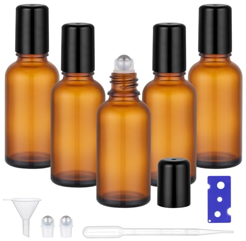 Segbeauty Roll on Rellenable, 5 Piezas 30ml Botellas Roll On de Vidrio, Botellitas Pequeñas para Rellenar con Bola de Acero Inoxidable, para Masajear Cosmética Natural (Marrón)
